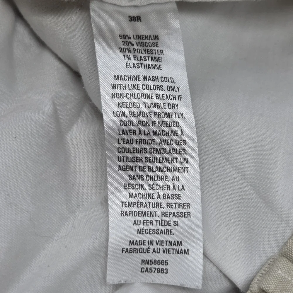 Nordstrom Linen Blend Men Pants Beige (38Rx29) Slim Lightweight Drawstring EUC